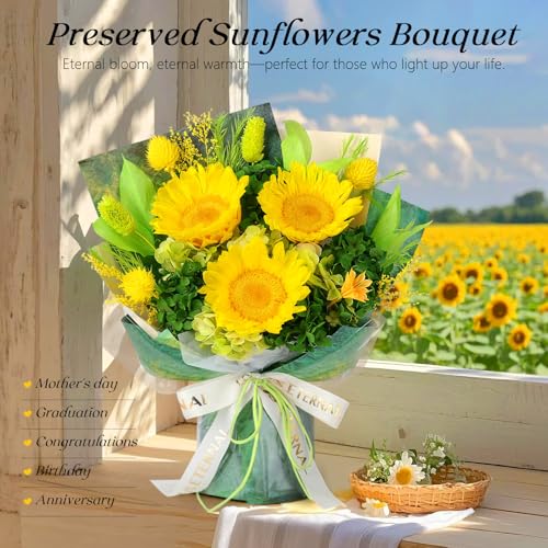 Preserved Sunflower Bouquet - Forever Flowers for Delivery, Long-Lasting Flower with Gift Box, Eternal flowers Bouquet, Mo...