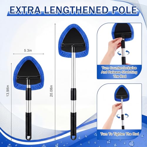 FoldTier 8 Pcs Car Windshield Cleaner Kits with Extendable Handle, 5 Microfiber Towel Pads, 1 Brush, 1 Empty Spray Bottle ...
