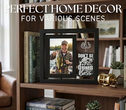 InnoBeta Fishing Gifts for Men on Birthday, Christmas, Rotating Picture Frame, 4x6 Double-Sided Display Photo Frame