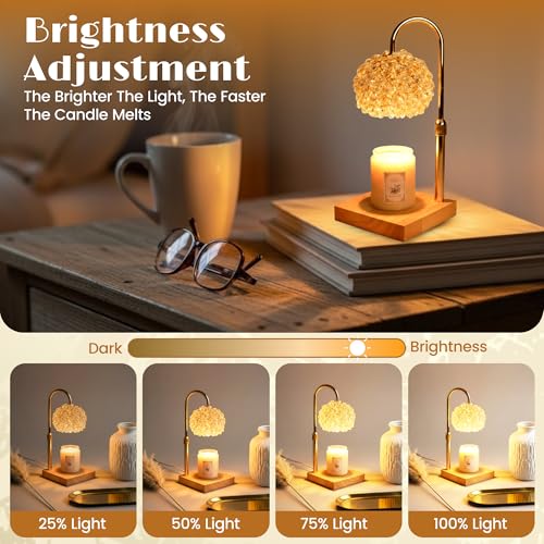 Glass Candle Warmer Lamp with Timer - Adjustable Height Candle Lamp Warmer with Crystal Shade, Timer (8H/4H/2H) - Wax Melt...