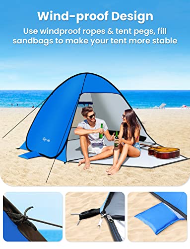 Glymnis Pop Up Beach Tent Beach Shade Tent for 1-4 Persons Sun Shelter UPF 50+ Enclose Zipper Door Portable Easy Up Beach ...