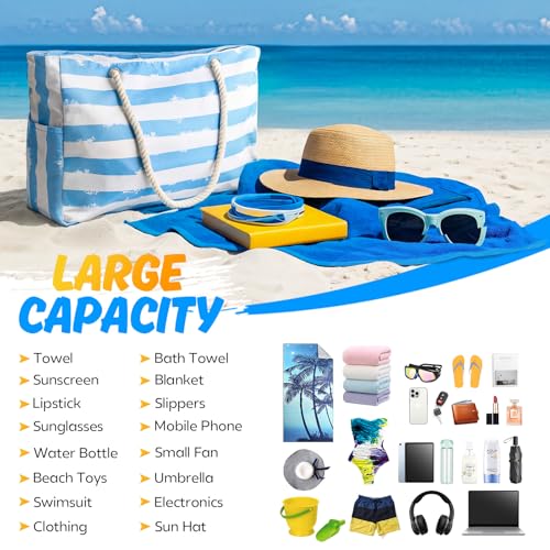 SRISE Large Beach Bag for Women & Men, Beach Bags Waterproof Sandproof, Travel Tote Bag, Swim Pool Bag for Family Outdoor