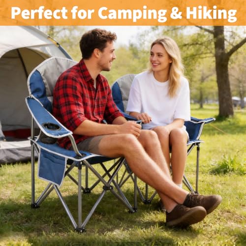 NEWBULIG Oversized Folding Camp Chair for Adults, 500 LBS Heavy Duty Support, Portable Outdoor Collapsible Chairs, with Cu...