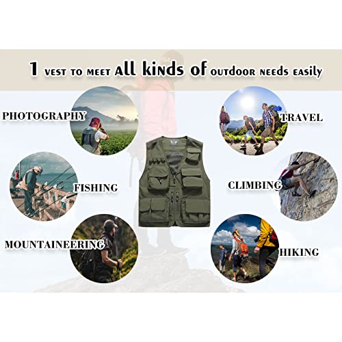 Flygo Men's Casual Lightweight Outdoor Fishing Work Safari Travel Photo Cargo Vest Jacket Multi Pockets