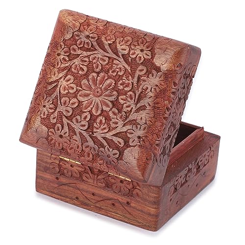 Ajuny Wooden Hand Carved Decorative Keepsake Box Jewelry Armoire Treasure Chest Trinket Holder Storage Travel Organiser Pe...