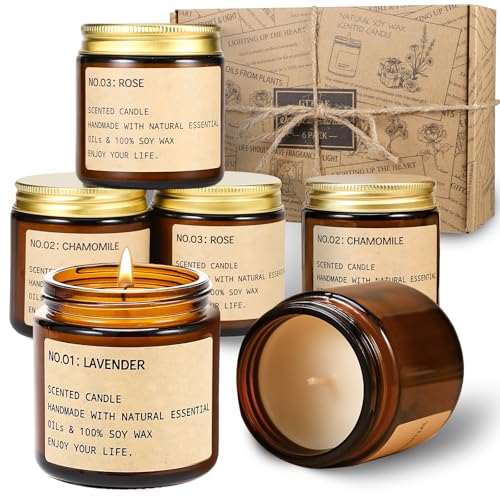 Candles for Home Scented, 150 Hours of Burning Time Aromatherapy Candle, 6 Pack Natural Soy Candle Set, Scented Candles Ve...