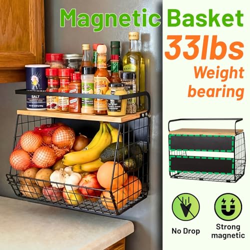 Ofiray-home Magnetic Shelf for Fridge with Wood Lid, Fruit Potato and Onion Storage Bins, Pantry Organizers & Storage, Lar...