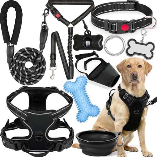 YXFDOYT No Pull Dog Harness Adjustable Collar & Leash Set - Dog Halter Harnesses Collapsible Bowls & Poop Bag Dispenser Mu...