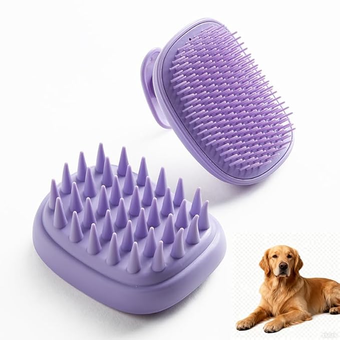 2-in-1 Detachable Dog Bath Brush, Dog Brush for Shedding & Massage, Gentle Silicone Grooming Brush for Long Haired Dogs & ...