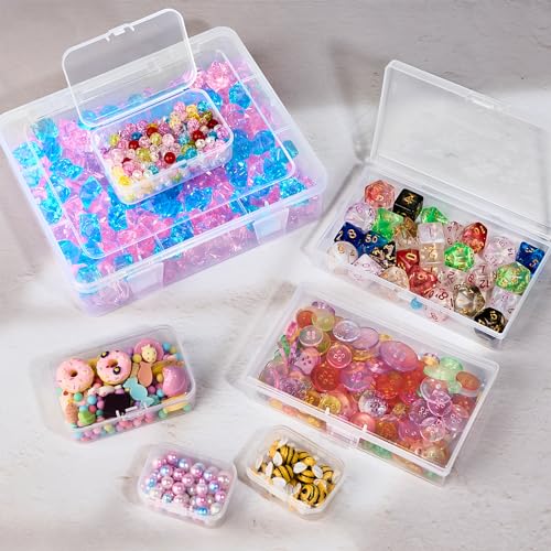 Jutieuo 7 Pack Mixed Sizes Rectangular Mini Plastic Containers Clear Plastic Storage Boxes with Hinged Lids Empty Beads Or...