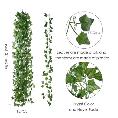 Freyalife Fake Vines for Room Decor(12 Pack 84 Feet) Aesthetic Artificial Plant Ivy Leaves Hanging Greenery Garlands for H...