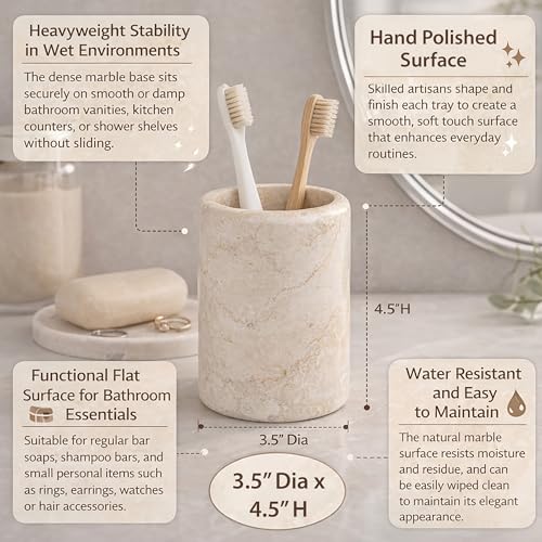 Creative Home Natural Champagne Marble Tumbler Solid Stone Toothbrush Holder Cup Bathroom Vanity Makeup Brush Pen Organize...