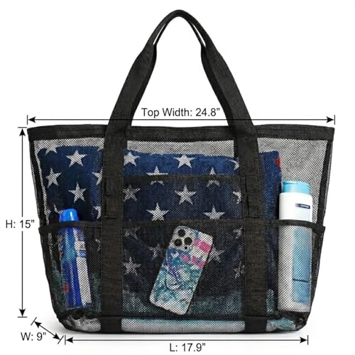 F-color Mesh Beach Bag Family - Large Tote Bag 9 Pockets for Swim Pool Toys Cruise Beach Vacation Essentials