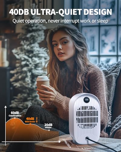 Space Heater, Portable Small Heaters for Indoor Use, Electric Desk Heater with Overheat and Tip-Over Protection, Mini Pers...