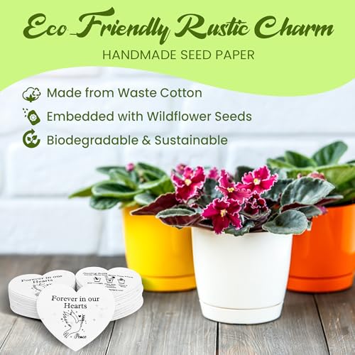 50 Plantable Seed Paper Funeral Favors for Guests - Handmade Seed Cards with Wildflower Seeds for Celebration of Life Even...
