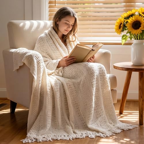 Mothers Day Gifts for Mom Grandma Wife - 9-Piece Sunflower Gift Basket with Blanket & Crochet Flower - Self Care Package, ...