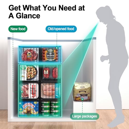 MSERCUOR Freezer Organizer Bins, 4 Pack Stackable Deep Chest Freezer Organizer Bins, Foldable Baskets with Handles, Black ...