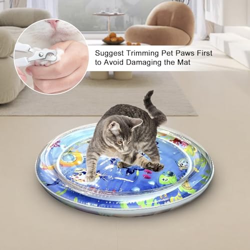 Inflatable Cat Dog Baby Water Mat Toy, [Newly Upgraded, 2 Layers Thickened] Premium Anti-Scratch Leak Proof Mat, with Floa...
