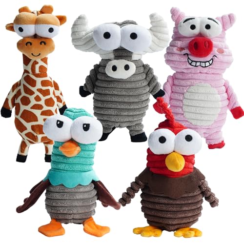 Nocciola 5-Pack Squeaky Dog Toys, Durable Stuffed Critter Zoo Dog Toys with Unique Squeak Sounds to Keep Dogs Busy, Puppy ...