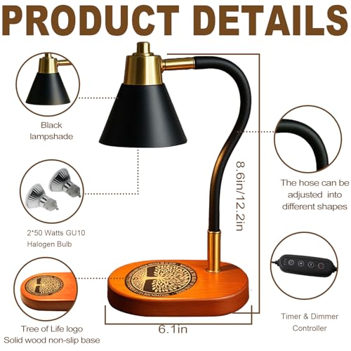 HISBO Candle Warmer Lamp with Timer & Dimmer, Adjustable Height Electric Wax Melter for Jar Candles, Dimmable Candle Lamp ...