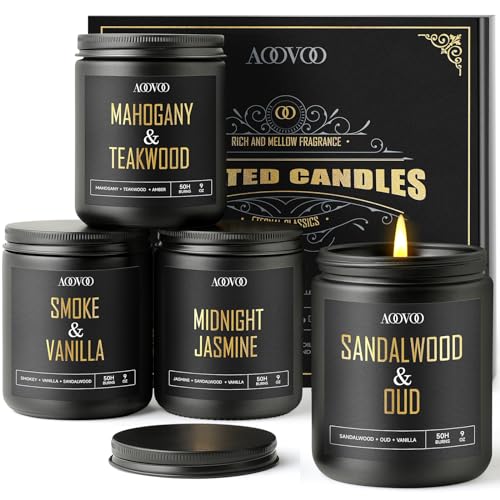 AOOVOO Scented Candles for Men - 4 Pack Candles for Home Scented, 36oz Soy Wax, 200 Hour Burn Time, Men Candle Set, Sandal...