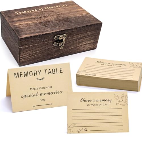 Oxmidud Wooden Share Love & Memories Box with 50 Pcs Share A Memory Cards for Celebration of Life Decorations - Elegant Ke...