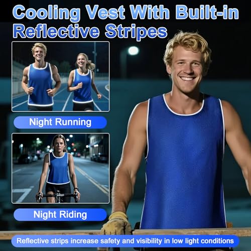 Cooling Ice Vest for Men Women - PVA Mesh Dual Wear Evaporative Cool Vest with Reflective Strips for Running, Cycling, MS,...