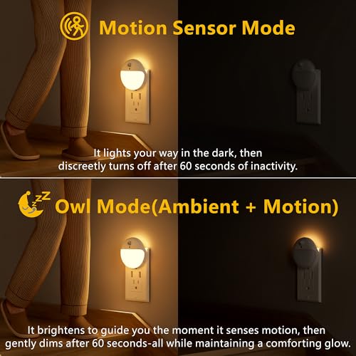 YUNLEX 2 Pack Plug in Night Light with Motion Sensor and Dusk to Dawn Sensor, Stepless Dimming, Warm White LED Nightlight ...