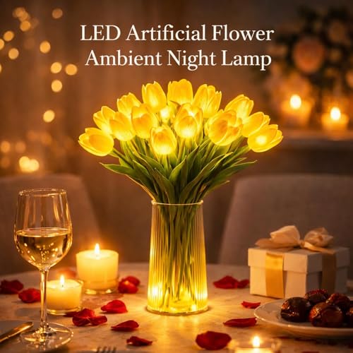 Radiant Romantic Tulip Light, 15PCS Twinkling Tree Tulips Lamp, LED Lighted Artificial Flowers that Never Fade, Tulip Ambi...