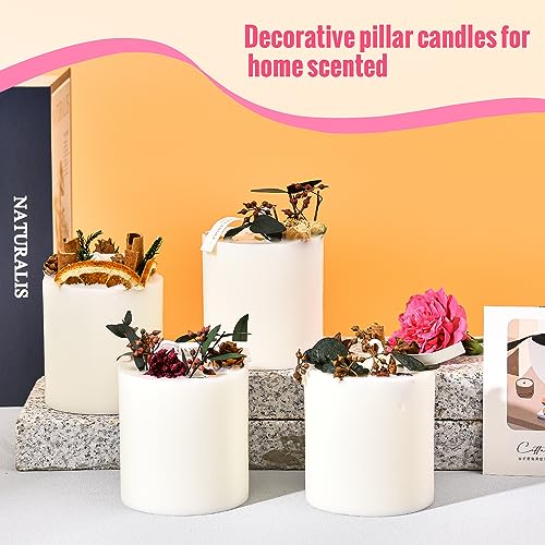 Sungmor Decorative Scented Pillar Candles Set of 4, Natural Soy Wax Scented Candle with Dried Flowers, 40 Hours Long-Lasti...