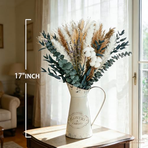Natural Dried Flower Bouquet – Pampas Grass, Cotton Stems, Bunny Tails Grass, Eucalyptus and Lavender for Western Boho Dec...