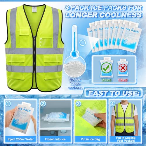 Chicingyou Cooling Vest with 8 Ice Packs, Summer Reflective Safety Vest for Adult, Hot Weather, Sports, Outdoor Activities