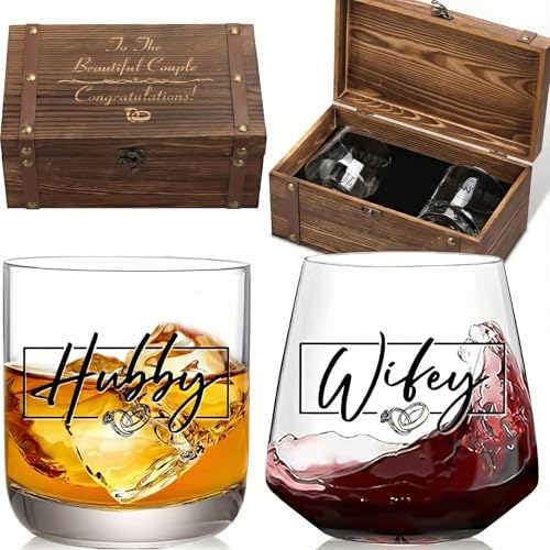 JOVGANK Wedding Gifts for Couples 2026, Hubby and Wifey Memory Wooden Box Set, Bridal Shower Gift, His and Hers Gift, Anni...