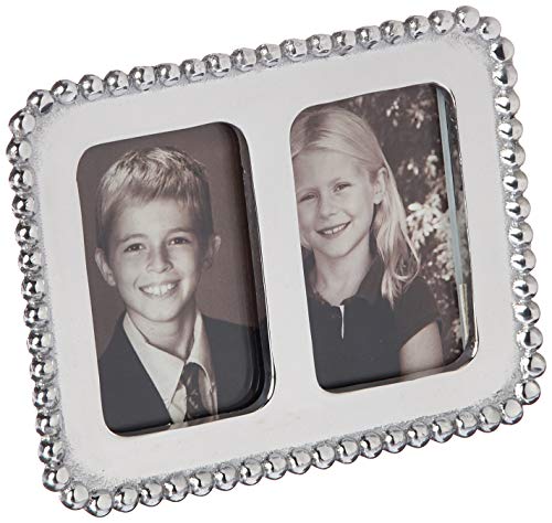 Mariposa Beaded 2X3 Double Frame | Silver | Brillante | Frames | Decorative Photo Frames | Recycled SANDCAST Aluminum | Ha...