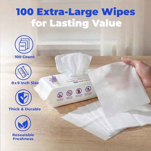 Best Pet Supplies 8" x 9" Large Dog Wipes - Cleaning and Deodorizing for Paws and Coat - Gentle Formula with Lavender Vita...