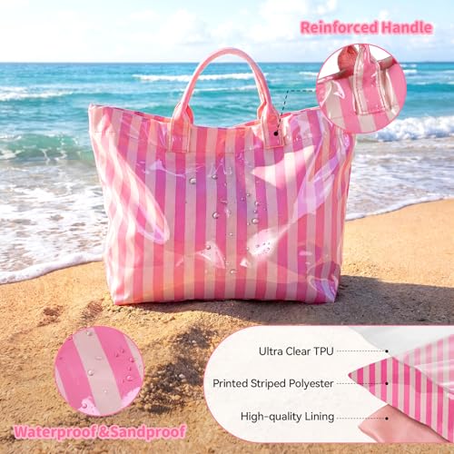 Aliceset Stylish Large Striped Tote Bag for Women Waterproof Beach Bag with Top Handles for Travel Gym Work Grocery