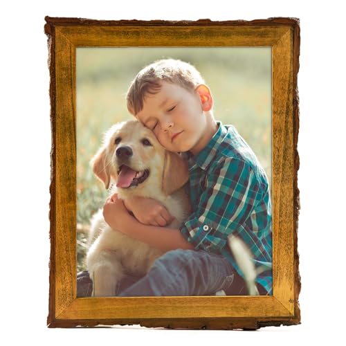 Golden State Art, 8x10 Picture Frame Rustic Brown, Solid Wood Picture Frame with Bark Edges & Real Glass Cover, Display Po...