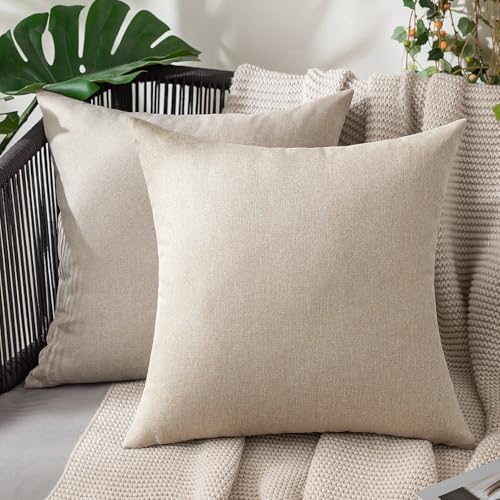 MIULEE Pack of 2 Decorative Outdoor Solid Waterproof Throw Pillow Covers Faux Linen Garden Farmhouse Cushion Cases for Pat...