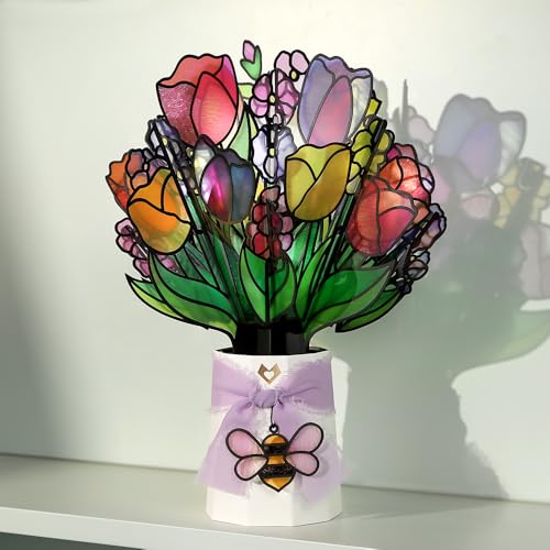 Lovepop Vibrant Tulip Suncatcher Bouquet - 3D Pop Up Paper Flower Bouquet for Mom, Her, Him, Women (Mother's Day, Birthda...