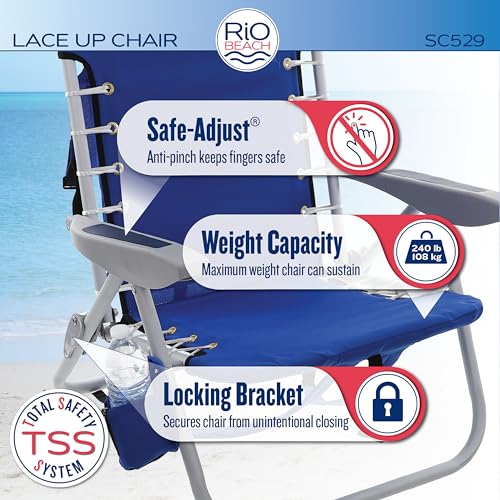 Rio Brands ASC529 4-Position Backpack Lace-Up Suspension Folding Beach Chair