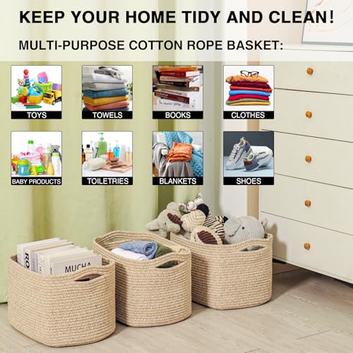 Dcerzxzci Storage Baskets for Organizing Shelves, Woven Cotton Rope Basket for Storage, Dog Toy Baskets Storage Kids, Cute...