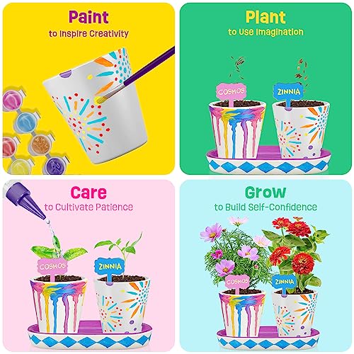 4 Set Paint & Plant Flower Gardening Kit - Gifts for Girls Ages 8-12, Arts and Crafts for Kids Ages 8-12, Kids Gardening S...