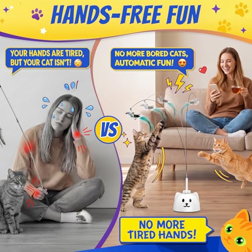 Interactive Cat Toys for Indoor Cats - Automatic Flying Bird Feather Toy, USB Rechargeable Electric Cat Teaser with Sticky...