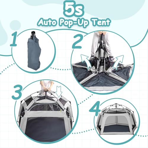 Funsland Baby Playpen Pop-up Tent - Outdoor & Indoor Play Tent for Beach with Canopy Travel Bag Portable Play Yard for Bab...