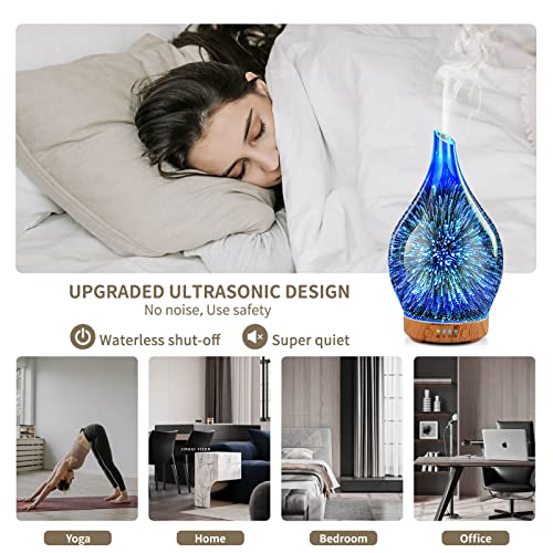 Porseme Essential Oil Diffuser 3D Glass Aromatherapy Ultrasonic Humidifier, Air Refresh Auto Shut-Off, Timer Setting, BPA ...