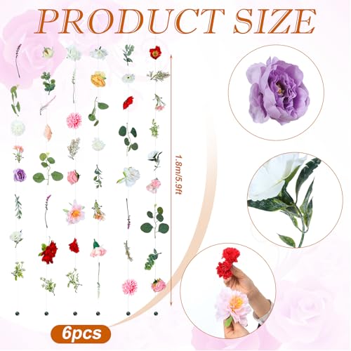 XunYee 6 Pcs 35.4 ft Flower Garlands Artificial Wildflower Vines Floral Hanging Backdrop Fake Flower Garlands Faux Silk Wi...