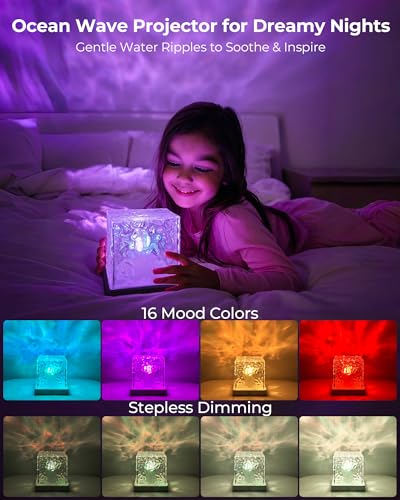 Rechargeable Shower Light Cube, 16 Color Ocean Wave Projector Light Battery Operated, Waterproof Shower Mood Lighting with...