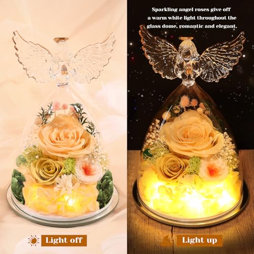 FIACO Mothers Day Flowers Gifts for Mom Women Birthday Preserved Flower for Delivery Forever Fresh Rose in Glass Angel Fig...
