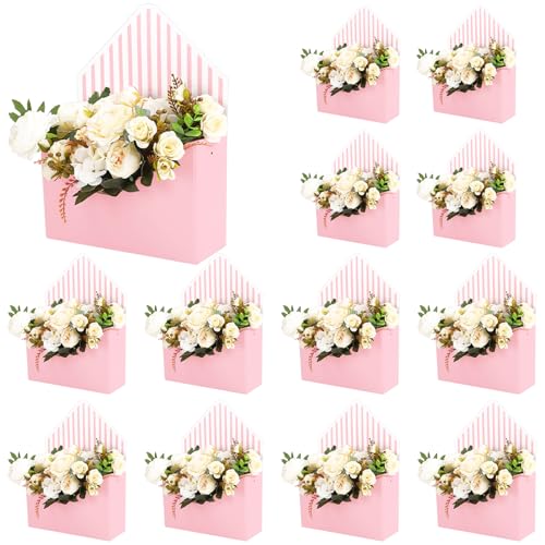 FYSUIMU 12Pcs Mother's Day Floral Envelope Box Empty Flower Stripe Paper Box Florist Bouquet Packaging Box for Valentine's...