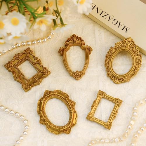 VICROIC 15 PCS Mini Vintage Frames, Tiny Resin Antique Frames, Small Gold picture photo frame for DIY Wall Hanging Jewelry...